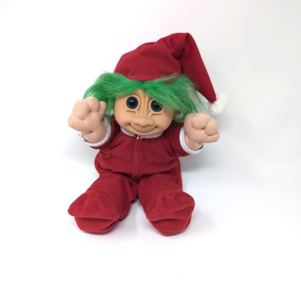 Russ Troll 2338 Plush Red Christmas Santa Suit Green Hair Vintage 12"‎ Soft Body